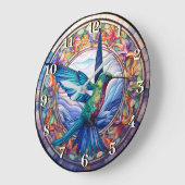 ハミング鳥ガラス効果絵を描抽象芸術の芸術 ラージ壁時計 (傾斜)