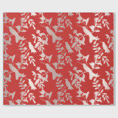 ハミング鳥フローラピンクルビーレッドメタリック ラッピングペーパー (フラット)