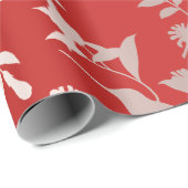 ハミング鳥フローラピンクルビーレッドメタリック ラッピングペーパー (ロールコーナー)