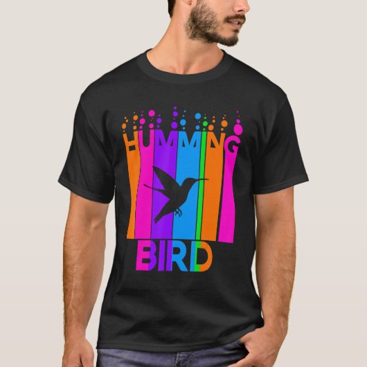 ハミング鳥獣シルエット付き虹の泡 Tシャツ (正面)