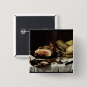 ハムが付いている静物画 缶バッジ (正面&裏面)