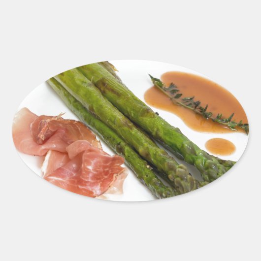 ハムとソースのグリーンアスパラガス 楕円形シール (正面)