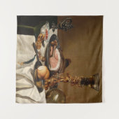 ハムと本と装飾容器の静物画 タペストリー (正面(横))