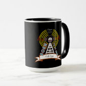 ハムのバイクもしくは自転車に乗る人のスタイルのアマチュア無線のマグがあるために生まれて下さい マグカップ (正面右)