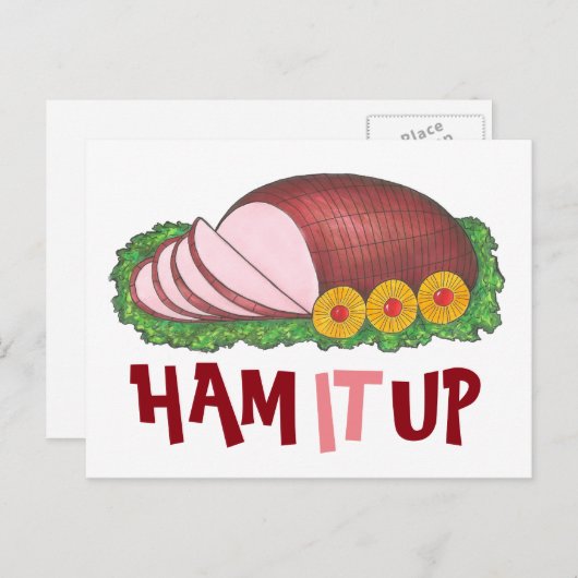 ハムイットアップクリスマおもしろいスイースターホリデーグルメ シーズンポストカード (正面/裏面)