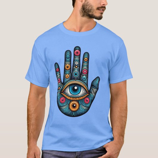 ハムサの手と目のアートイラスト Tシャツ (正面)