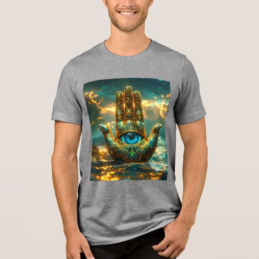 ハムサの手 – ファティマの手 – 禅仏教 トライブレンドTシャツ (正面)