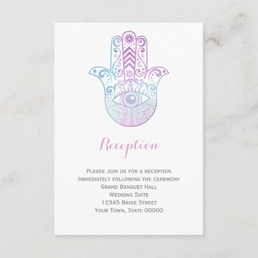 ハムサの手 紫と青の結婚式 披露宴 案内カード エンクロージャーカード (正面)