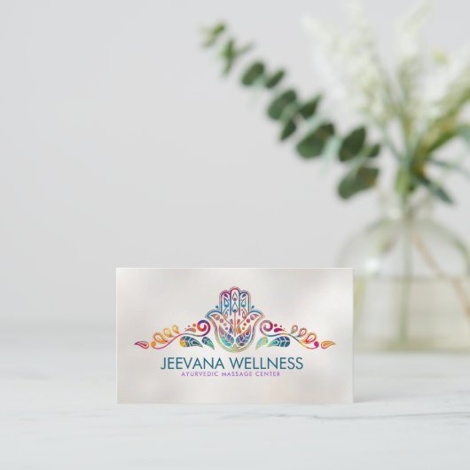 ハムサカラフルハンドペイズリーオーナメント 名刺 (スタンド正面)