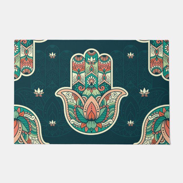 ハムサハムサモロッコユダヤ人の手歓迎 ドアマット (正面)