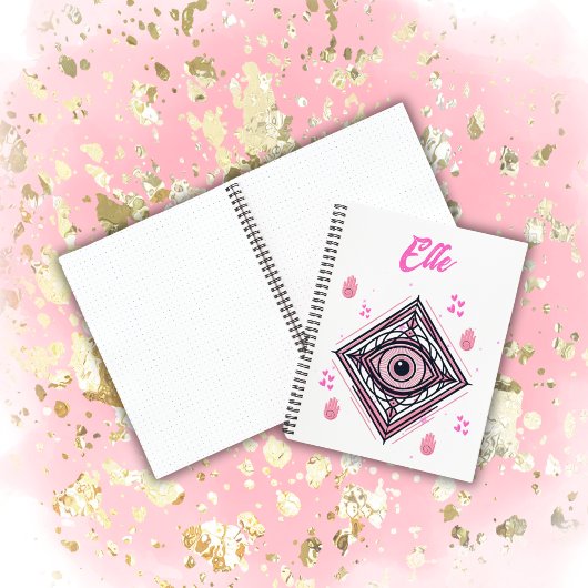 ハムサハンドと悪い目とハートピンクの白 ノートブック