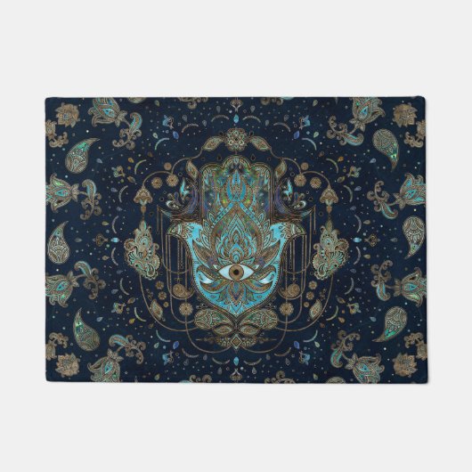 ハムサハンド-ファティマブルー宝石 ドアマット (正面)