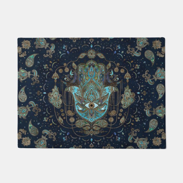 ハムサハンド-ファティマブルー宝石 ドアマット (正面)