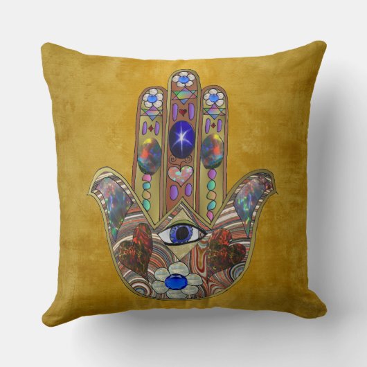 ハムサハートフラワーズオパールアートオン金ゴールド クッション (裏面)