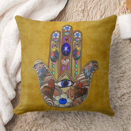 ハムサハートフラワーズオパールアートオン金ゴールド クッション (ブランケット)