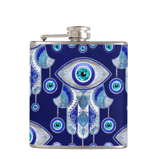 ハムサ手 – 悪の目のパターン フラスク (正面)