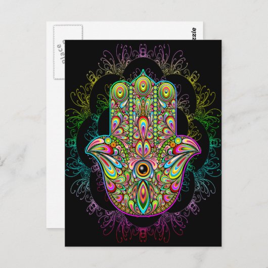 ハムサ・ファトマの手 サイケデリックアート ポストカード (正面/裏面)