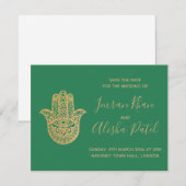 ハムサ ヘンナ ゴールド グリーン デジ ウェディング インビテーション (正面/裏面)