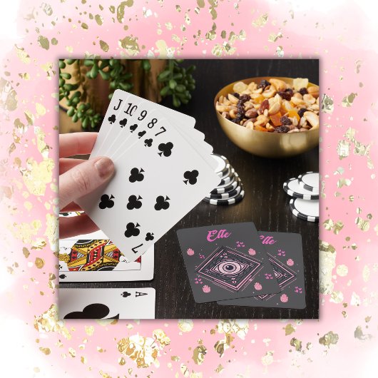 ハムザハンドと悪の目とハートピンクのグレー トランプ