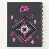 ハムザハンドと悪の目とハートピンクのグレー ノートブック (裏面)