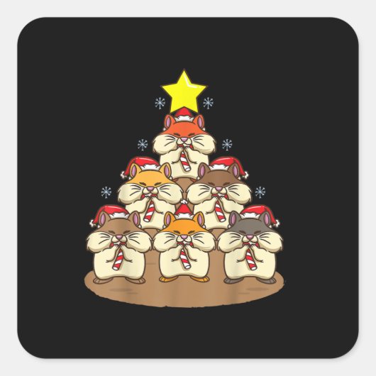 ハムスターおもしろいクリスマスツリー スクエアシール (正面)