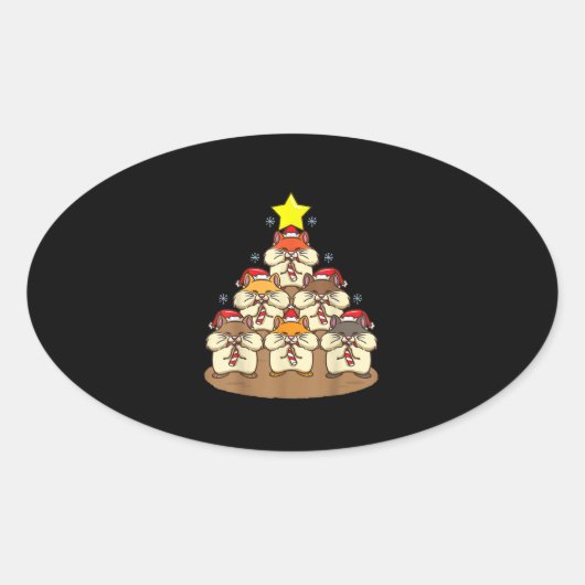 ハムスターおもしろいクリスマスツリー 楕円形シール (正面)