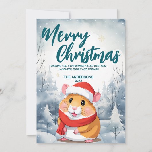 ハムスターおもしろいメリークリスマスツリー雪のホリデーパーティー シーズンカード (正面)
