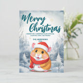 ハムスターおもしろいメリークリスマスツリー雪のホリデーパーティー シーズンカード (スタンド正面)