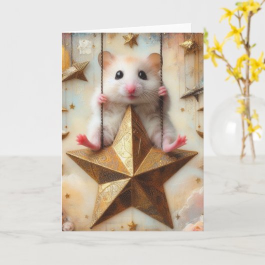 ハムスターが金星に揺れる可愛いすべての行事 カード (黄色い花)