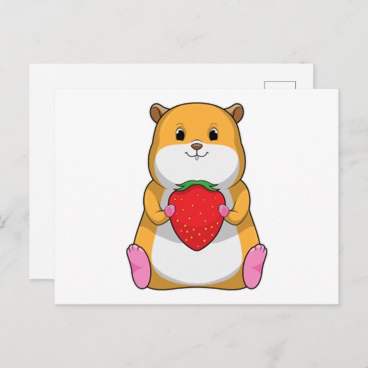 ハムスターとイチゴ ポストカード (正面/裏面)