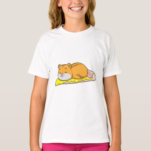 ハムスターとチーズピザ Tシャツ (正面)