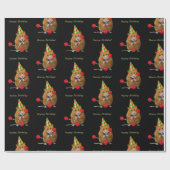 ハムスターとパーティー帽子と棒つきキャンデーをブラック ラッピングペーパー (フラット)