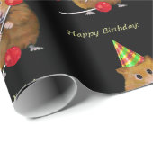 ハムスターとパーティー帽子と棒つきキャンデーをブラック ラッピングペーパー (ロールコーナー)