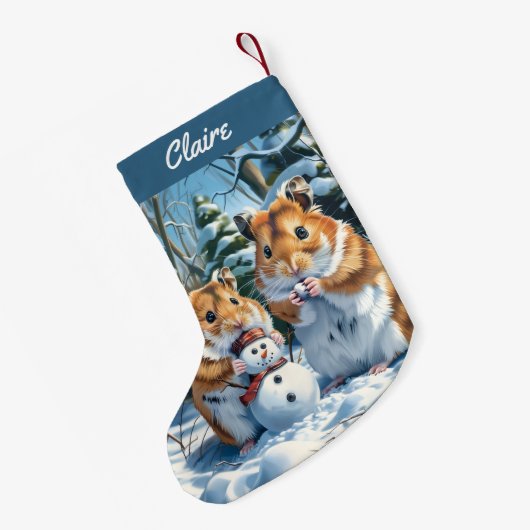 ハムスターと雪だるまクリスマス スモールクリスマスストッキング (裏面 (吊り時))