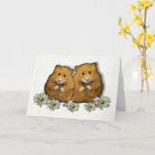 ハムスターのカップル、デイジー、芸術: 結婚式、記念日 カード (黄色い花)