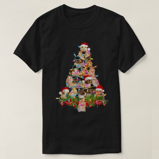 ハムスターのクリスマスツリーLedハおもしろいムスター雪のチャット Tシャツ (デザイン正面)