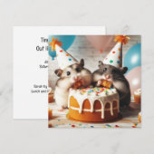 ハムスターのケーキを食べる誕生日招待状 招待状 (正面/裏面)