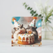 ハムスターのケーキを食べる誕生日招待状 招待状 (スタンド正面)