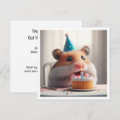 ハムスターのケーキを食べる誕生日招待状 招待状 (正面/裏面)