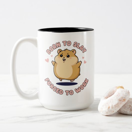 ハムスターのスラッと可愛い！面白グッズ 仕事のプレゼント ツートーンマグカップ (ドーナツ)