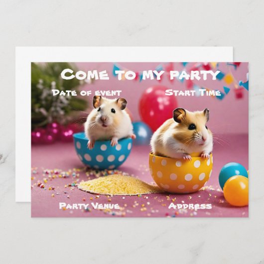 ハムスターのパーティーに来て! 招待状 (正面/裏面)