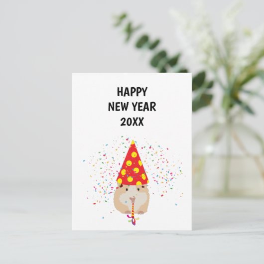 ハムスターのパーティー – 動物の休日の新年のカード シーズンポストカード (スタンド正面)