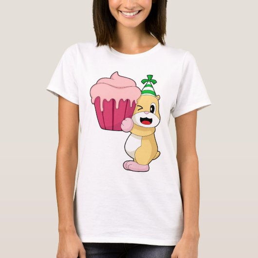ハムスターの誕生日カップケーキ Tシャツ (正面)