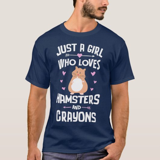 ハムスターやクレヨンの贈り物を愛しているだけの女の子 Tシャツ (正面)