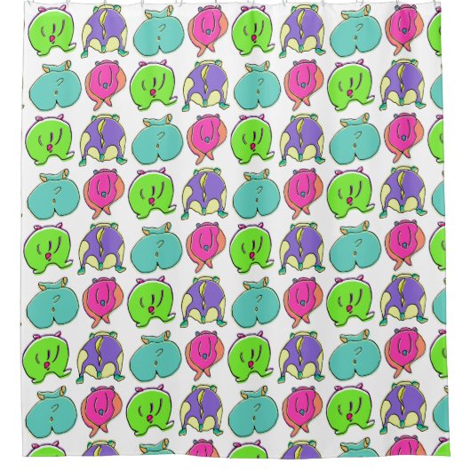 ハムスターカラフルお尻パターン シャワーカーテン (正面)