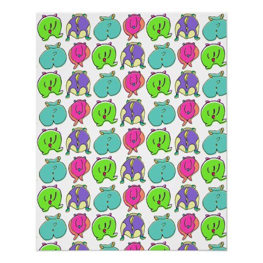 ハムスターカラフルお尻パターン ポスター (正面)