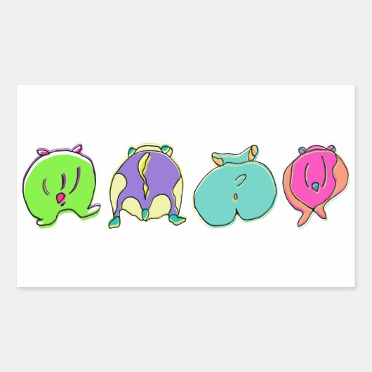 ハムスターカラフルお尻 長方形シール (正面)