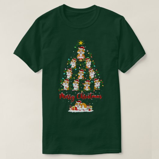 ハムスタークリスマスツリーおもしろいライツハムスタークリスマスT Tシャツ (デザイン正面)