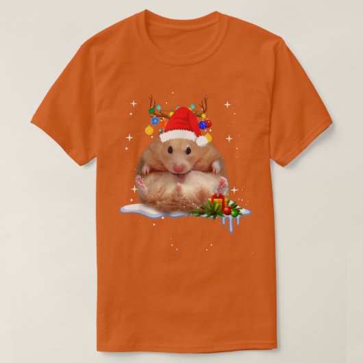 ハムスタークリスマスライトサンタハットクリスマス Tシャツ (デザイン正面)