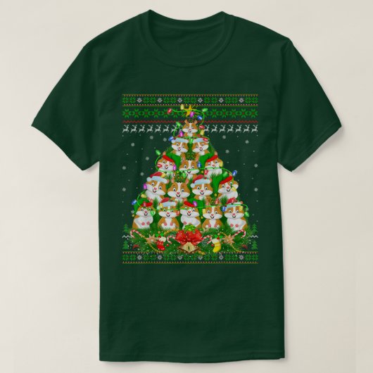 ハムスタークリスマス照明ツリーサンタハムスター醜いChri Tシャツ (デザイン正面)
